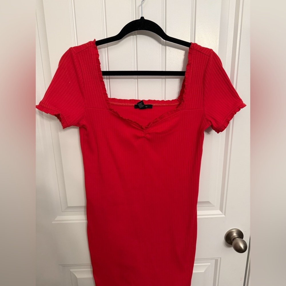 Forever 21 Red Ribbed Square Neck Minidress
